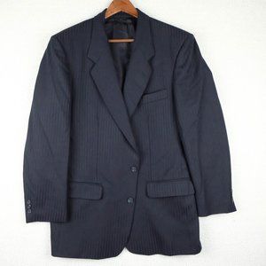 COPY - Vintage Blazer Mens 42R Navy Blue Striped Two Button Single Vent Wool Fo…